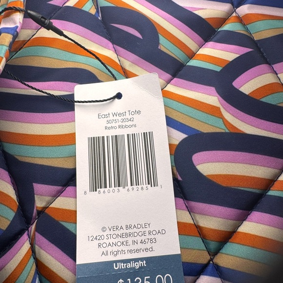 Vera Bradley Outlet Small East West Tote, ultralight Retro Ribbon, NWT - Picture 7 of 7